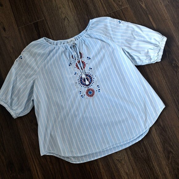 💙 St. John's Embroidered Lightweight Cotton Blouse Size XL Loose Fit Boho Cotta - Picture 2 of 8